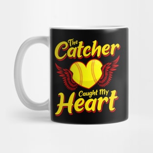 Cute The Catcher Caught My Heart Baseball Softball Mug